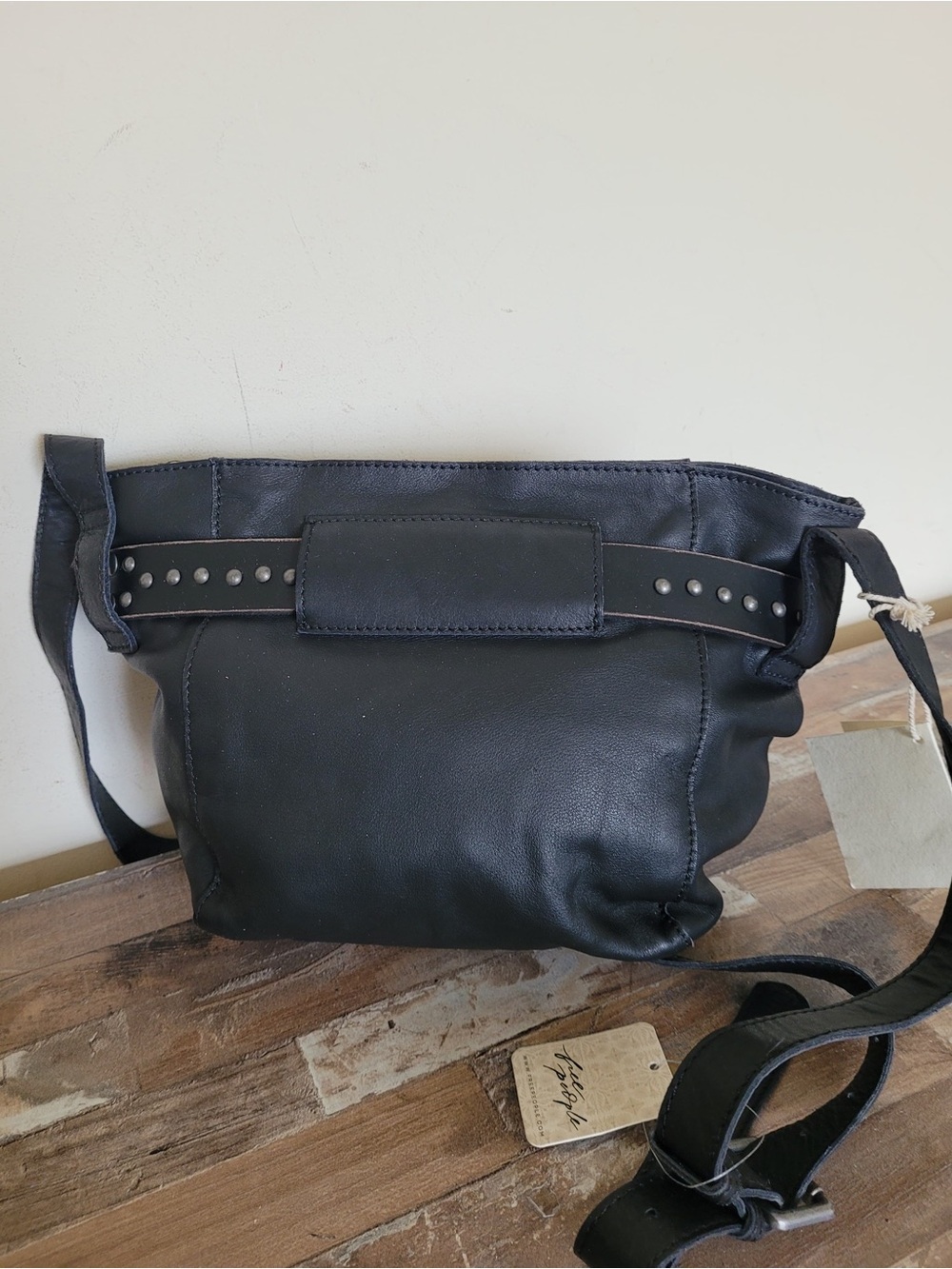 Free People NWT Embellished Leather Black Bucket crossbody bag - Picture 5 of 8